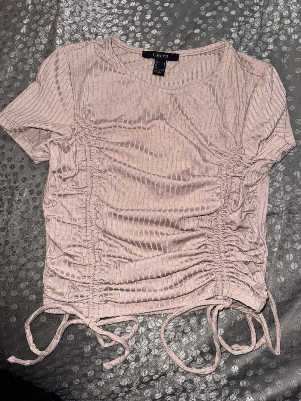 Forever 21 Blush Pink Ruched Drawstring Crop Top